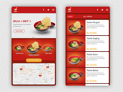 Yamie Panda Mobile Web Design chinese food homepage list menu mobile noodle red responsive restaurant ui web