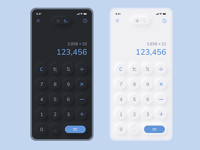 Neumorphism Calculator calculator dark dark theme design light mobile neumorphism simple simple design ui uiux ux