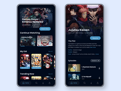 Streaming Application anime application dark theme design mobile movie streaming streaming app uiux ux video