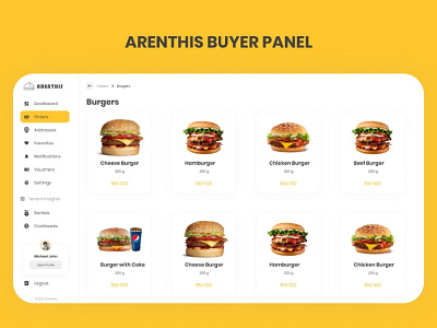 Arenthis Buyer Panel UI buyer panel design minimal restaurant ui ux