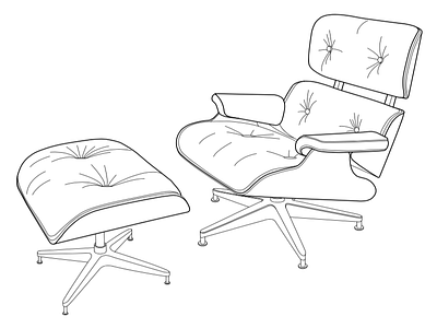 Eames Lounge Chair and Ottoman adobe chair fiverr furniture illustration illustrator lineart vector