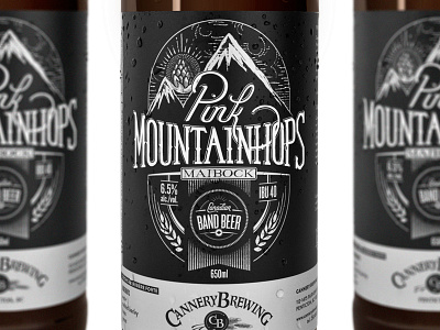 Pink Mountainhops beer black and white hand lettering label packaging typography
