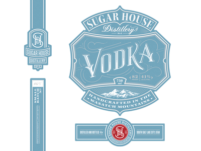 Sugar House Vodka label lettering packaging