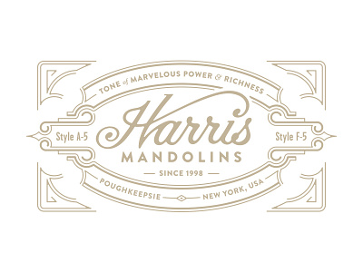 Harris Mandolins branding crest illustration lettering logo typography
