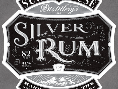 Silver Rum detail illustration label lettering rum typography
