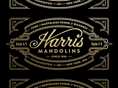 Harris Mandolins branding crest lettering logo script typography