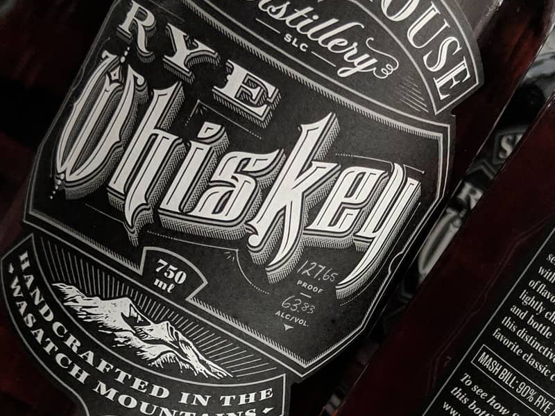 Rye whisky illustration lettering label branding packaging typography