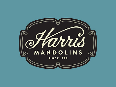 Harris Mandolins badge branding crest lettering logo script typography