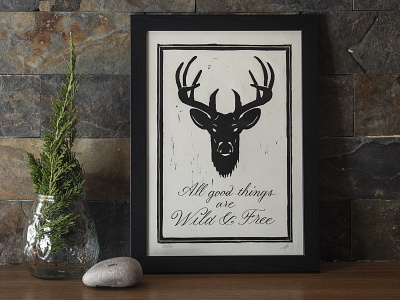 All Good Things Are Wild & Free - a linocut print