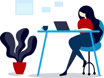 Let's get to work! design flat girl illustration illustrator lady laptop office people plants room vector woman work working