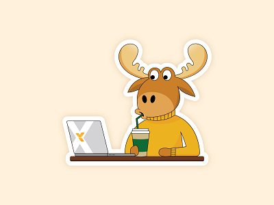 Moose Sticker Coffee Time animal coffee company logo design flat illustration illustrator laptop logo moose sticker vector working