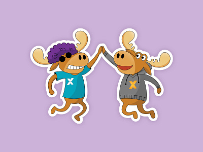 Moose Hi-Five Sticker animal clapping company logo design flat hi five illustration illustrator jump moose sticker vector