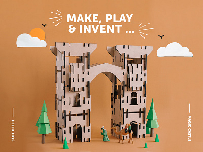 Wooden toy design castle craft illustration landing landing page low poly low poly paper art paper craft toy toy design ui web design wooden toy