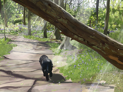 The light in the woods adobe fresco digital illustration dog portrait illustration