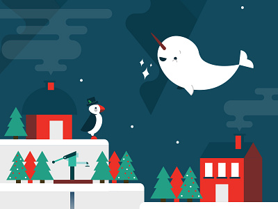 End of Year Illustrations 2 animals clouds fox house illustration penguin snow well winter year end