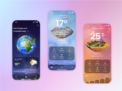 Weather forecast — mobile app 3d app design ui ux