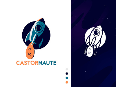 Logo Castornaute - French Digital Agency beaver branding cartoon castor castornaute design flat illustration logo rocket space spaceship tail ui vector web