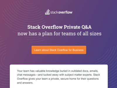 Email Announcement, Stack Overflow for Business announcement email orange pattern purple responsive roboto slab stack overflow