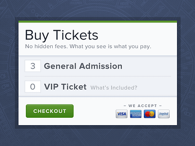 Buy Tickets blue checkout credit card ecommerce form green modal payment promixa nova red ticket ui