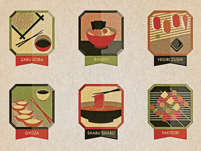 Tastes of Tokyo Icons color food gyoza icons illustration ramen soba sushi yakitori