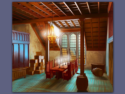 Medieval Loft concept design digital painting illustration interior design visualization