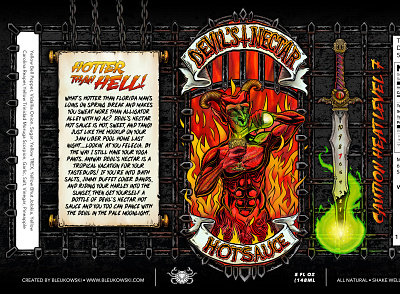 Devil's Nectar hot sauce label design art designer digital art draw hot sauce illustration label design procreate