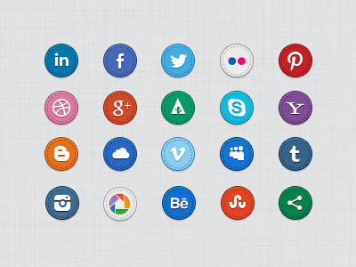 Handstitched Social Icons facebook icons pinterest social media texture twitter ui website design