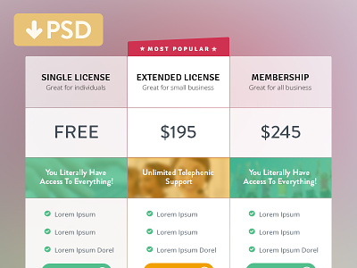 Free Pricing Table