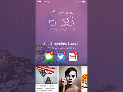 iOS Lock Screen Concept app ios lock mobile news notification paper screen ui weather