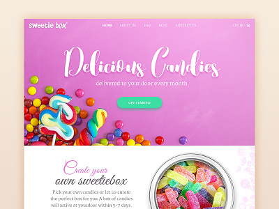 Candy box Landing page candy candyshop chocholates design green homepage invite landing page material pink ui