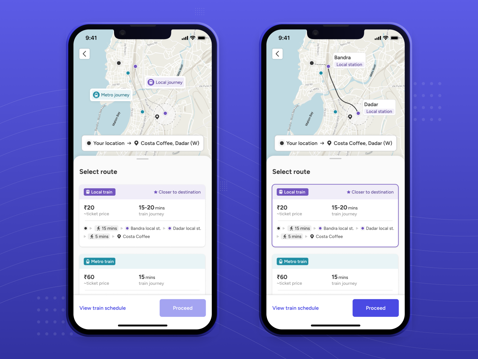 Route recommendation cards by Durga Vitankar on Dribbble