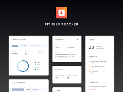 UI Components - Fitness Tracker card design clean concept concept design dashboard dashboard ui dribbble fitness goals health tracker trendy uidesign uiux