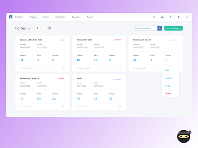 Project card view - SaaS web platform