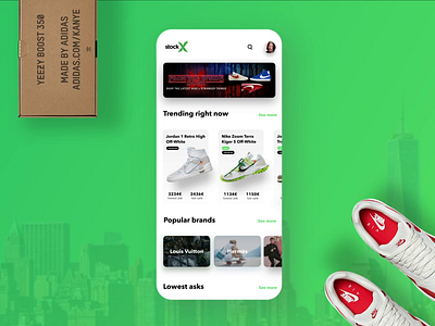 StockX Redesign Concept adidas animation app concept content design gradient green light mobile nike redesign shoe shoes sneaker sneakers stockx ui ux white