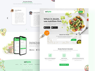 Landin Page - eatRytte [Recipe Nutrition Calculator] design food app food calories calculator landing page list view plans page signin page ui ui research uidesign web design webdesign wireframing