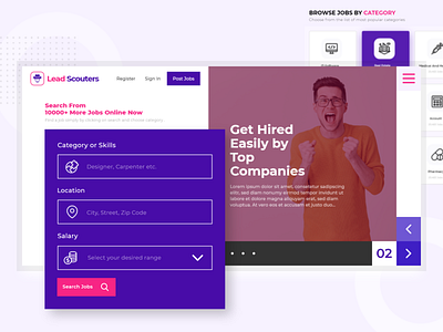 Landing Page - LeadScouters adobe xd design home page job portal job portal home page landing page lead scouters leadscouters logo ui uidesign user interface web application web design webdesign xd designs