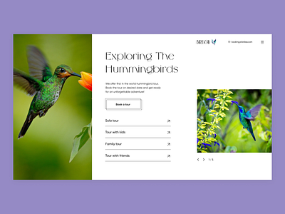 Booking tour to see hummingbirds birds birds watching booking booking website bright clean colorful composition hummingbirds interface design nature tours ui uidesign user interface