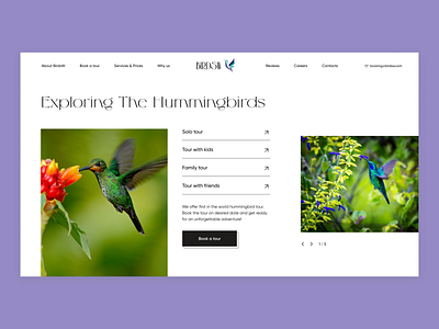 Booking Тour to See Hummingbirds (part 2) birds booking booking website bright colorful figma hummingbirds interface design main nature tour ui ui ux ux