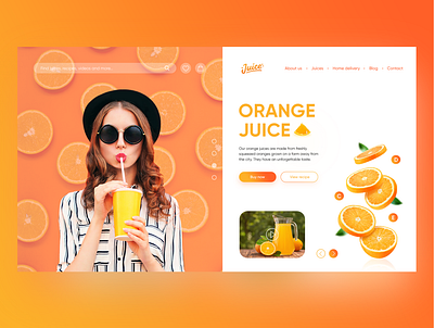 Orange Juice Concept N1 colorful concept creative fresh fruits girl with juice healthy juice juicy landing orange juice oranges organic promo store ui uidesign uiux ux web design