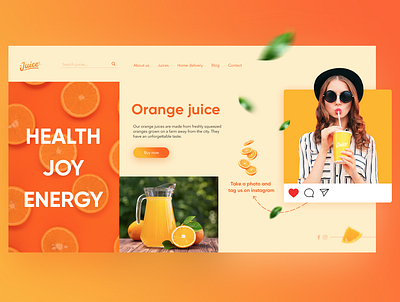 Orange Juice concept N2 colorful concept creative design dailyui drink fruits homepage instagram juice landing orange photoshop ui webdesign