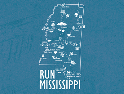 Run MS map design illustration logo marathon mississippi run