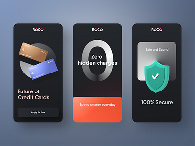 ROCO Credit cards - Web mobile view app credit card dark design finance fintech flat gradient minimal mobile payment ui ux web