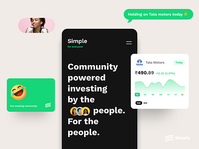 Landing page : Simple investing app design branding community flat green invest invest app landing page logo minimal save money stocks ui design uiux vector
