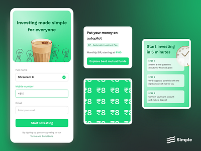 Simple Investing | Onboarding community component earnings finance fintech flat investing onboard product design ux