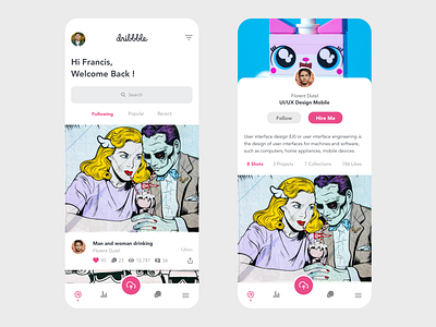 Dribbble App Redesign adobe xd app app design beautiful clean design dribbble dribbble best shot dribbble invite dribbbleweeklywarmup minimal prototype redesign redesign concept rounded social app ui white xd