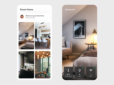 Smart Home adobe xd app app design automation beautiful bedroom clean design google home house kitchen lights minimal prototype smart smart home smarthome ui wifi xd