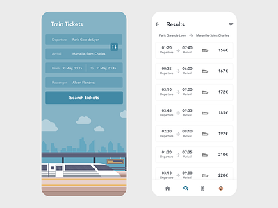 Train Tickets adobe xd app app design beautiful booking booking app clean design illustration minimal prototype railroad redesign ticket ticket app ticket booking tickets ui vector xd