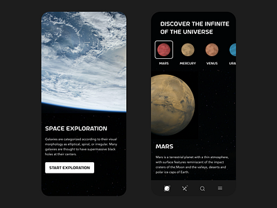 Space Exploration adobe xd app app design beautiful clean dark design free galaxy mars minimal moon planet planet earth planets prototype sky space ui universe