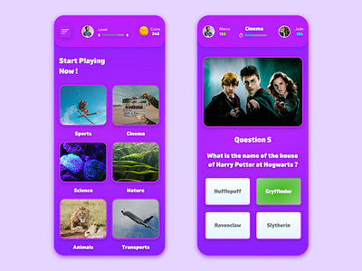 Quiz Game adobe xd app app design beautiful clean dailyui free game game art game design gamer games prototype quiz quiz app quizz quizzes redesign ui vector