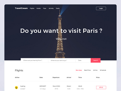 TravelCream – Travel Guide Landing Page FREE PSD blue booking flights free hotels landing page psd red travel website white